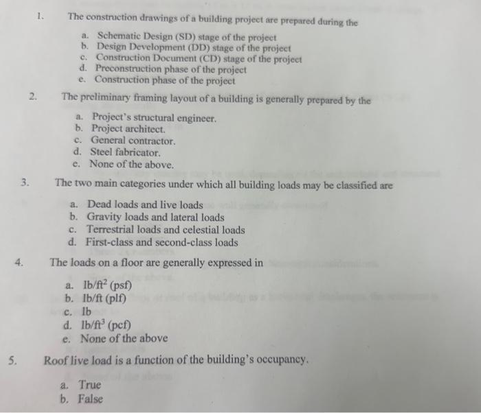 Solved 1. The Construction Drawings Of A Building Project | Chegg.com