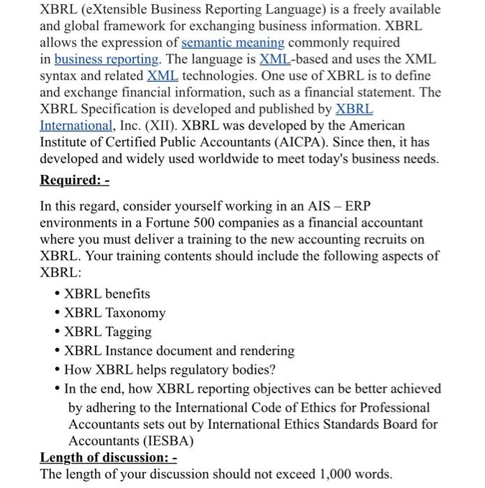 Solved XBRL (eXtensible Business Reporting Language) Is A | Chegg.com