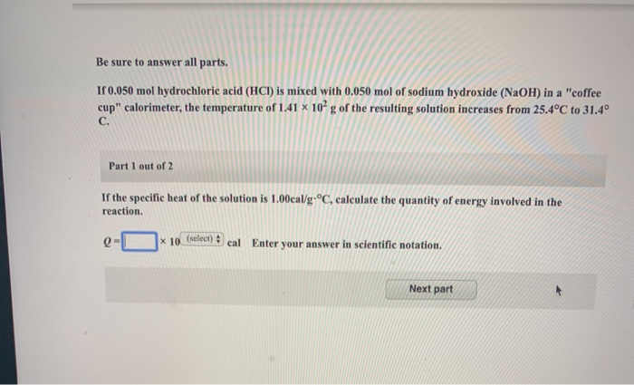 Solved Be Sure To Answer All Parts. If 0.050 Mol | Chegg.com