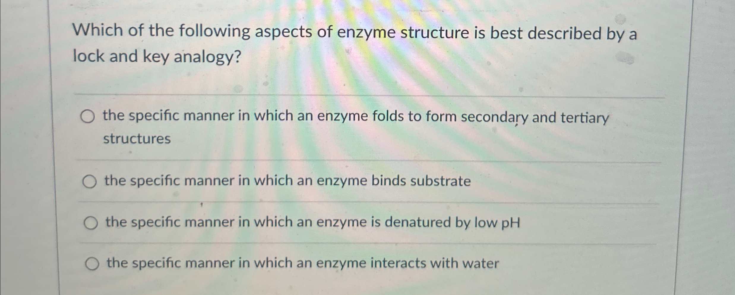 Which of the following aspects of enzyme structure is