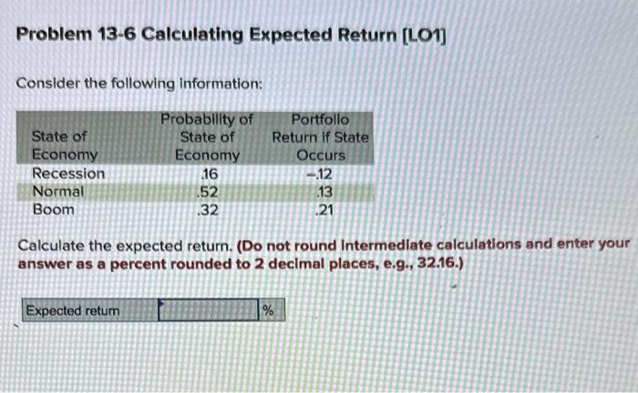 Solved Problem 13-6 Calculating Expected Return [LO1] | Chegg.com