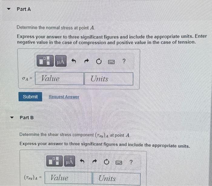 Solved Determine the normal stress at point A. Express your | Chegg.com