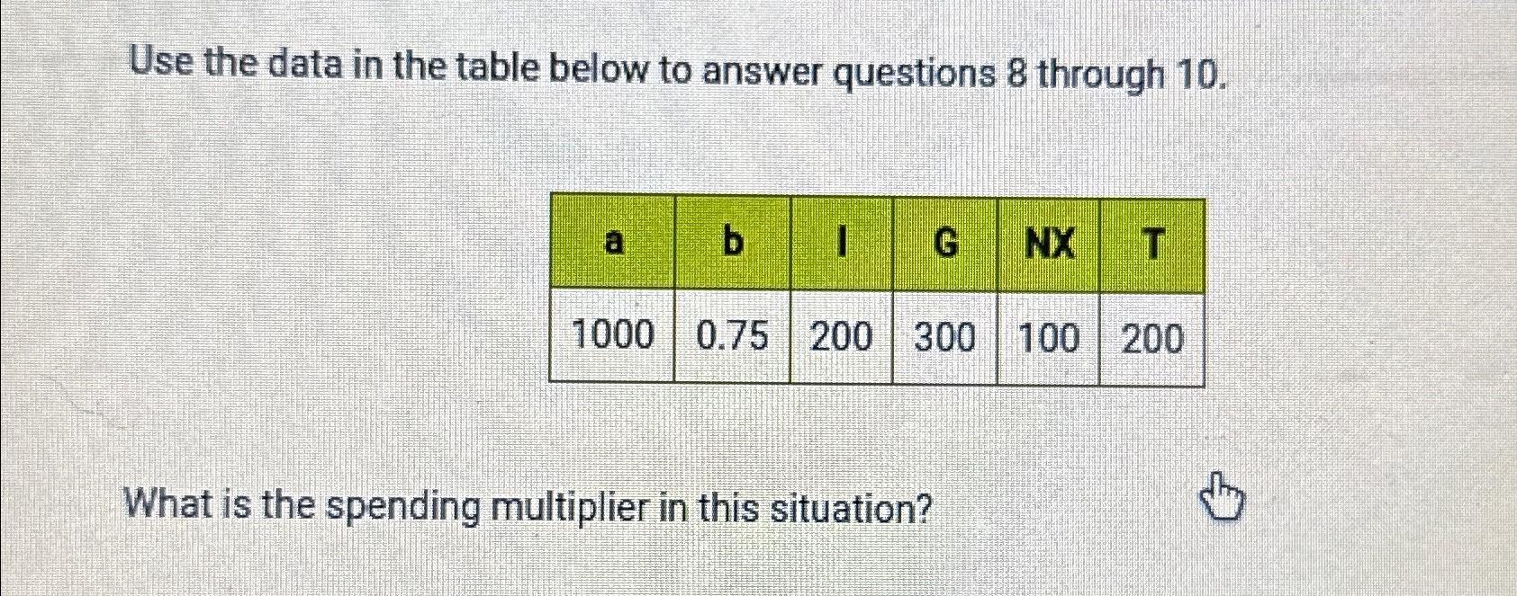 Solved Use the data in the table below to answer questions 8 | Chegg.com