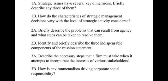 Key Strategic Problem Solved 1A. Strategic issues have several key dimensions. | Chegg.com