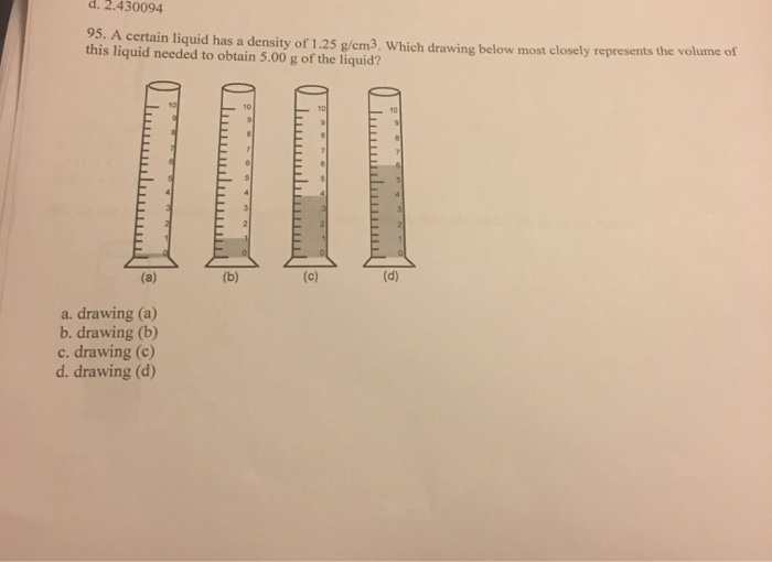 Solved d. 2.430094 95. A certain liquid has a density of | Chegg.com