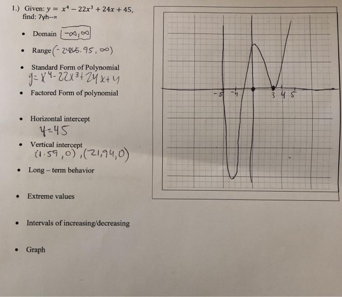 Solved 1 Given Y X 22x3 24x 45 Find 7yh Chegg Com