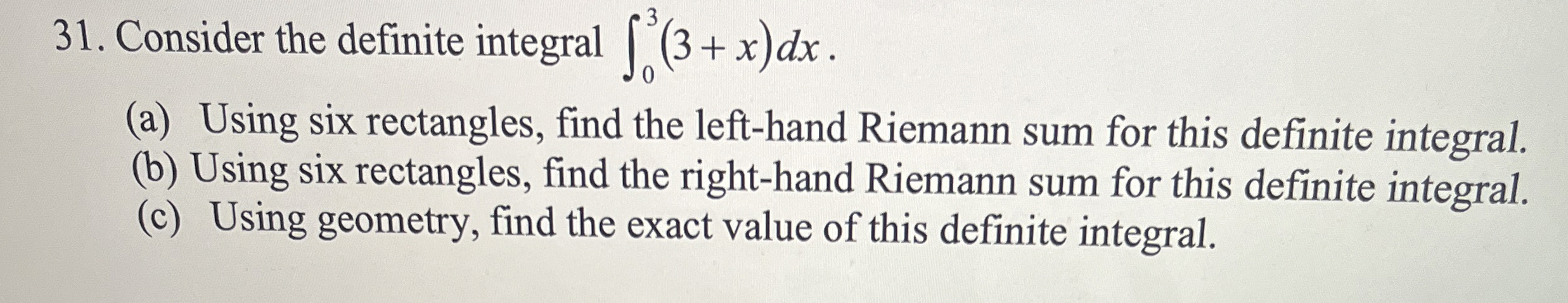 Solved Consider the definite integral ∫03(3+x)dx.(a) ﻿Using | Chegg.com