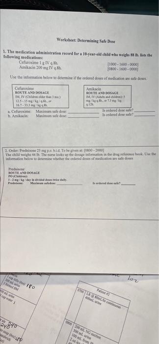 Solved Worksheet: Determining Safe Dose 1. The medication | Chegg.com