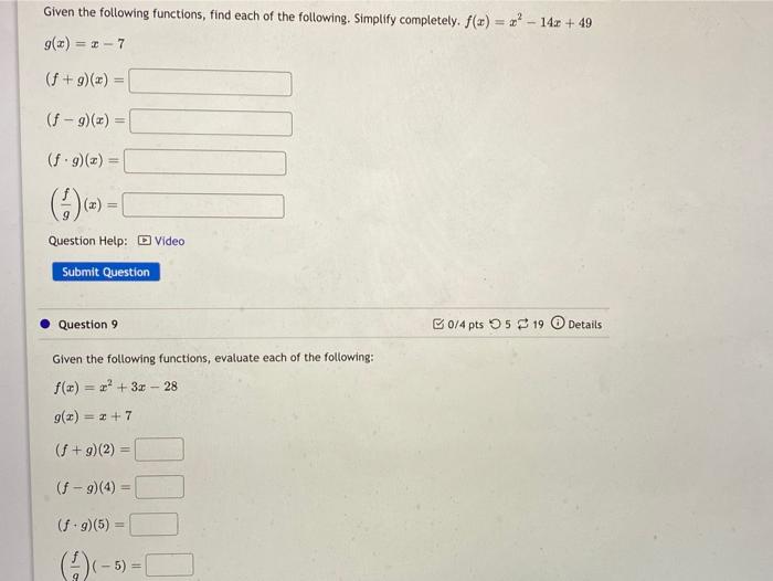 Solved Given The Following Functions, Find Each Of The | Chegg.com