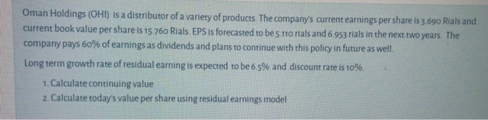 Solved Oman Holdings (ohi) Is A Distributor Of A Variety Of 