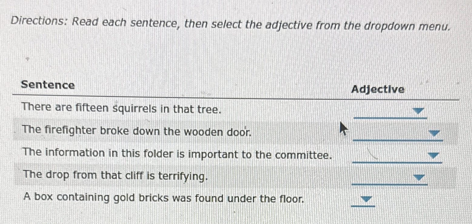 Solved Directions: Read each sentence, then select the | Chegg.com