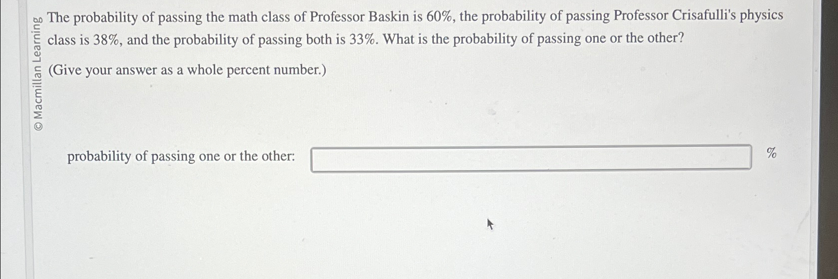Solved The probability of passing the math class of | Chegg.com