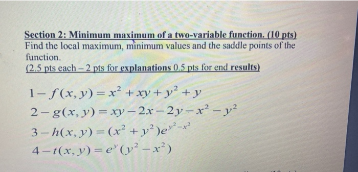 Solved Section 2: Minimum maximum of a two-variable | Chegg.com