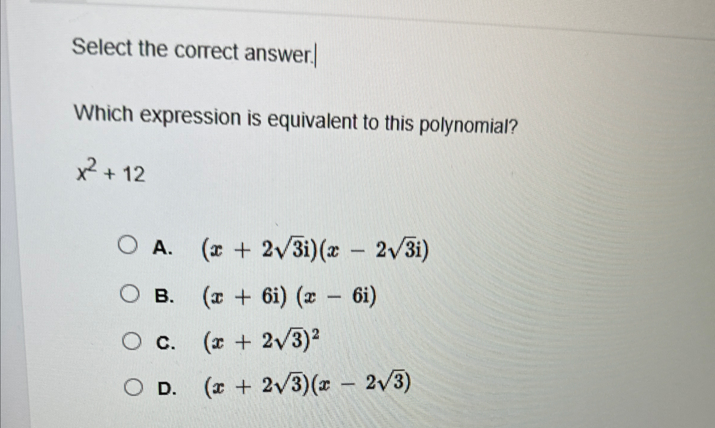 Solved Select the correct answer.Which expression is | Chegg.com
