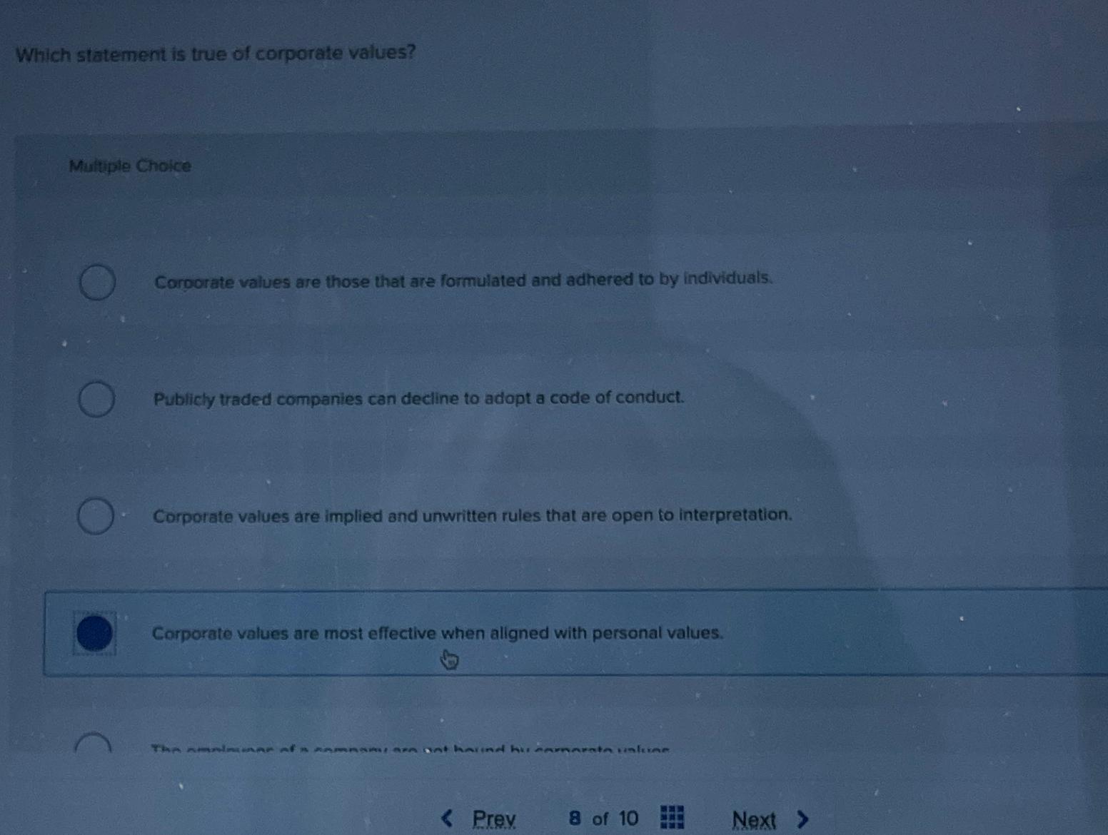 Solved Which statement is true of corporate values?Multiple | Chegg.com