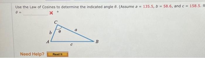 Solved Use the Law of Cosines to determine the indicated | Chegg.com