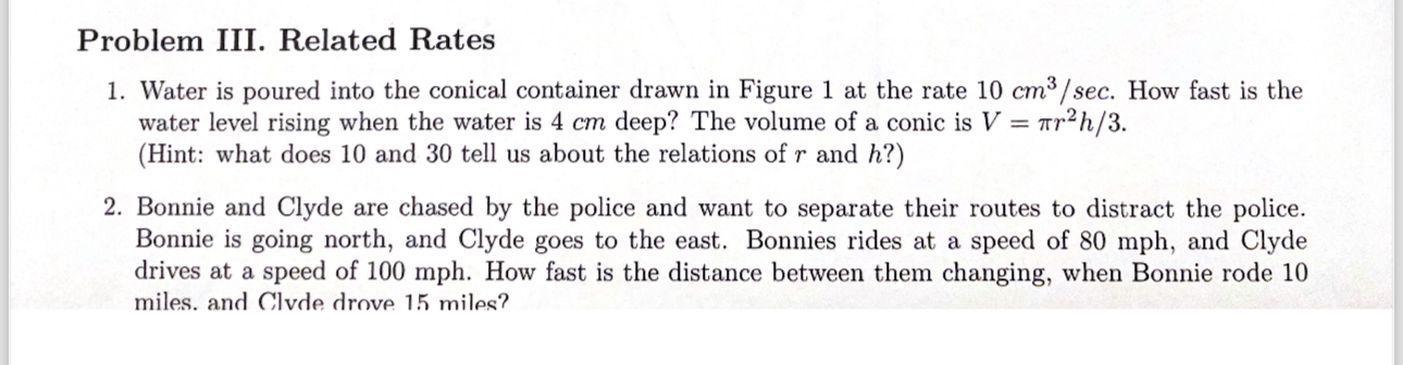 Solved Problem III. Related RatesWater is poured into the | Chegg.com
