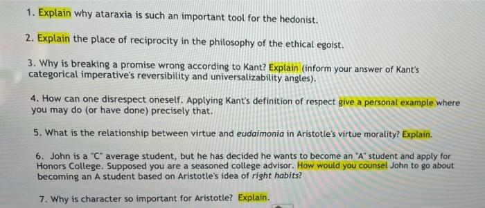 Solved 1 Explain Why Ataraxia Is Such An Important Tool For Chegg Com