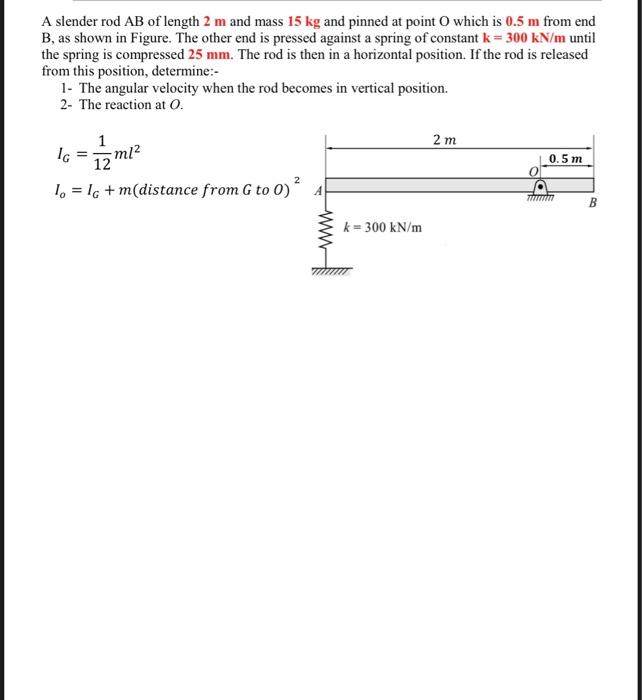 Solved A Slender Rod AB Of Length 2 M And Mass 15 Kg And Chegg Com