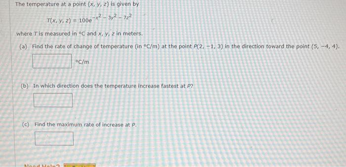 Solved The temperature at a point (x,y,z) is given by | Chegg.com