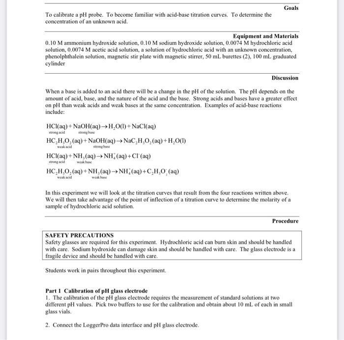 Part 2. Shapes of acid-base titration curves Part 3. | Chegg.com