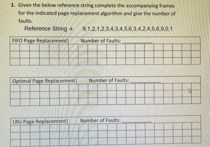 Solved 1. Given the below reference string complete the | Chegg.com