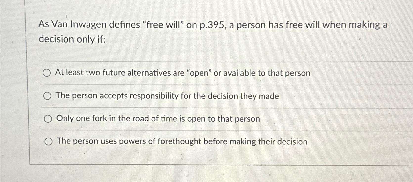 van inwagen essay on free will