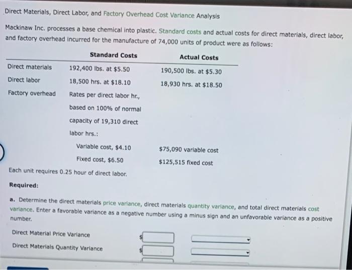 Solved Required a. Determine the direct materials price