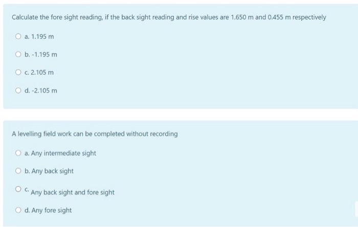 Solved Calculate the fore sight reading, if the back sight | Chegg.com