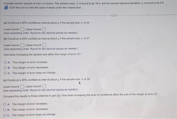 Solved A simple random sample of size n is drawn. The sample | Chegg.com