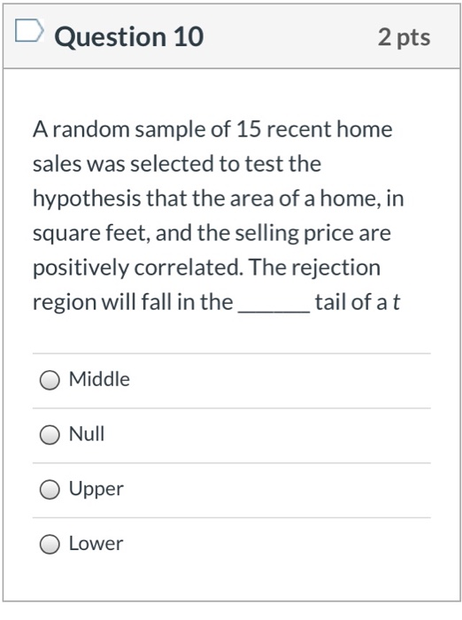Solved Question 10 2 pts A random sample of 15 recent home | Chegg.com