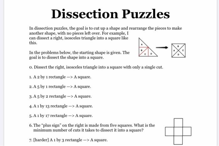 Dissection Puzzles In dissection puzzles, the goal is | Chegg.com