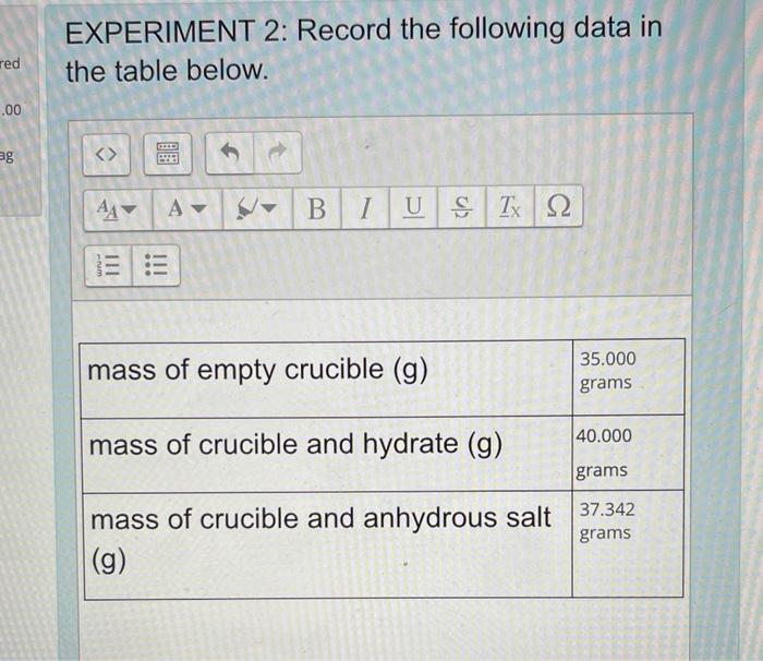Solved EXPERIMENT 2 Perform the calculations and record the