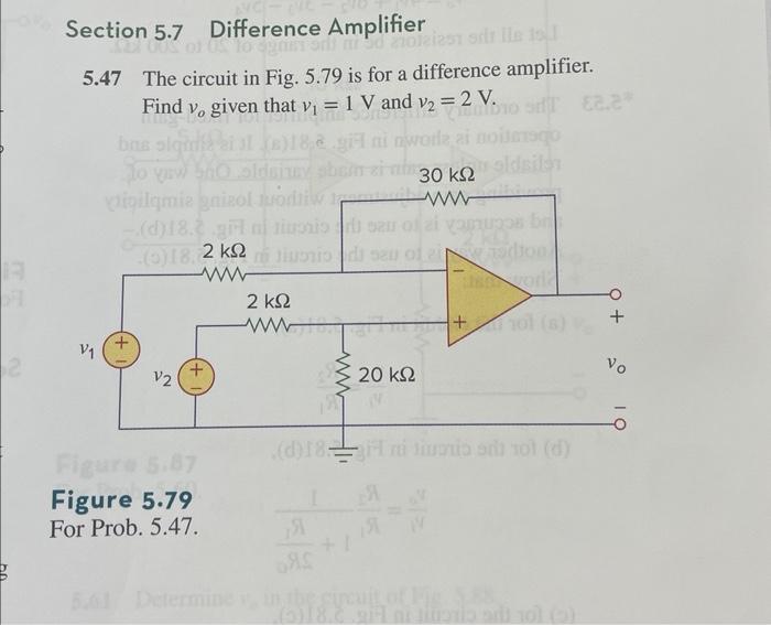 Solved 5.47 The circuit in Fig. 5.79 is for a difference | Chegg.com