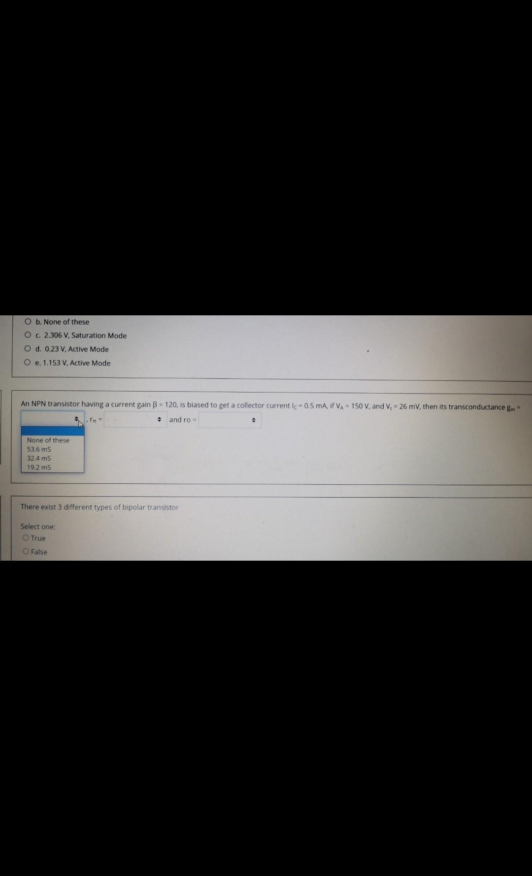Solved O B None Of These O C 2 306 V Saturation Mode O Chegg Com