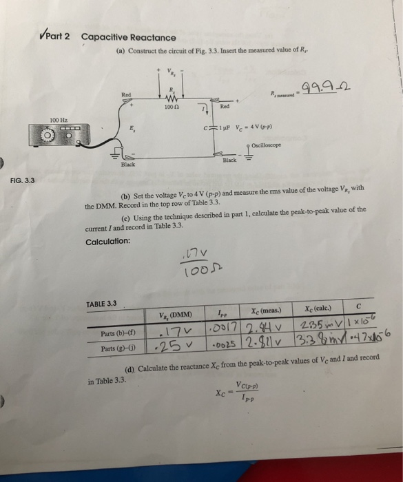 Solved Part 2 Capacitive Reactance (a) Construct the circuit