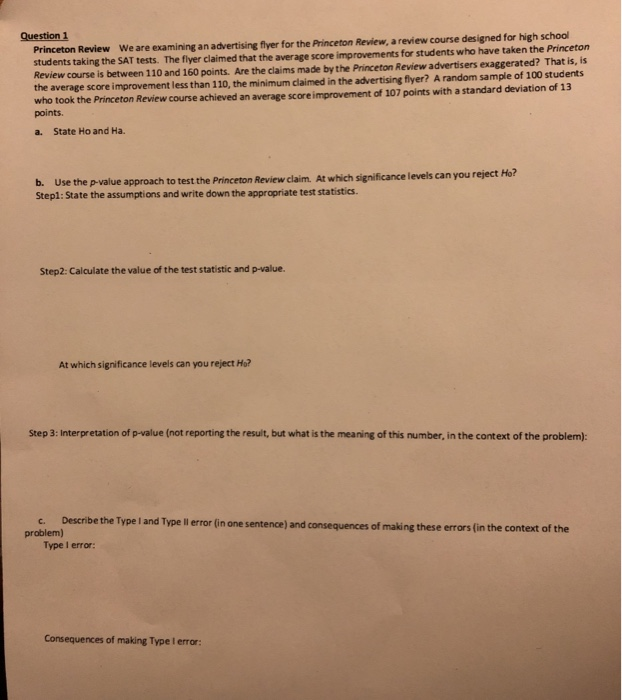 Solved Question 1 Princeton Review We Are Examining An Ad