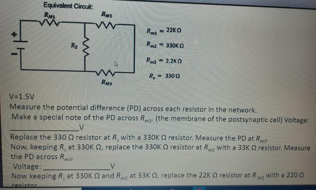 Equivalent Circuit Rys Rnz Rma 22k Rs Rm2 330k Chegg Com