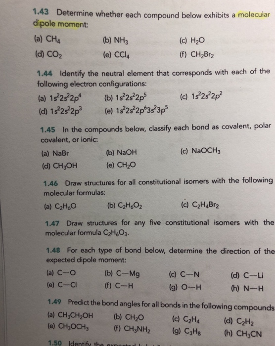 Solved 1.43 Determine whether each compound below exhibits a