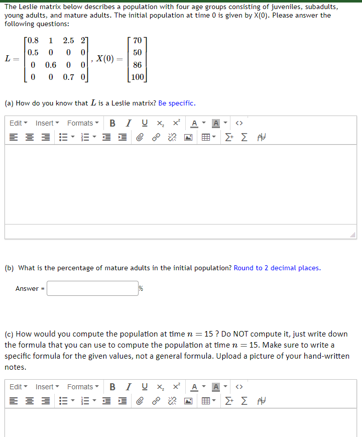 Solved The Leslie matrix below describes a population with | Chegg.com