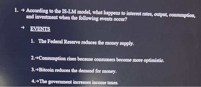 Solved 1. → According to the IS-IM model, what happens to | Chegg.com