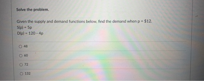 Solved Solve the problem. Given the supply and demand | Chegg.com