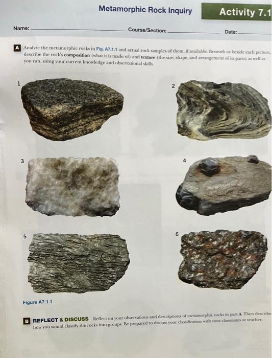 Solved Metamorphic Rock Inquiry Activity 7.1 Name: | Chegg.com