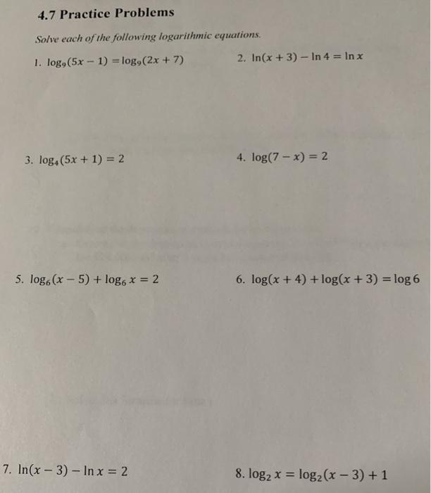 Solved 4.7 Practice Problems Solve Each Of The Following | Chegg.com