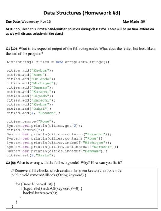 data structures homework