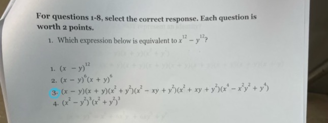 Solved For questions 1-8, ﻿select the correct response. Each | Chegg.com