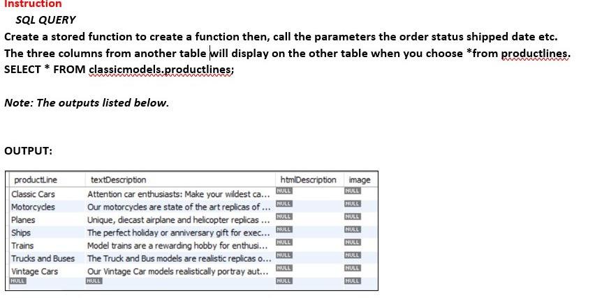 Instruction SQL QUERY Create a stored function to | Chegg.com