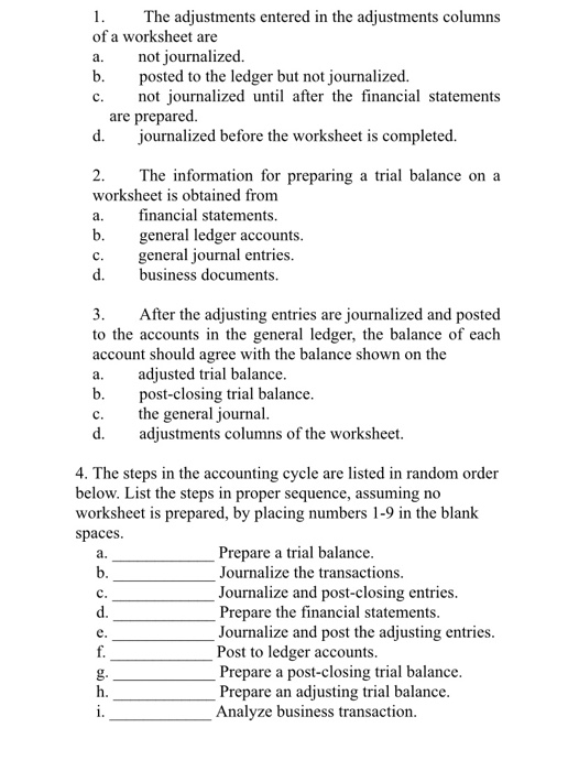 Solved A C A 1 The Adjustments Entered In The Adjustm Chegg Com