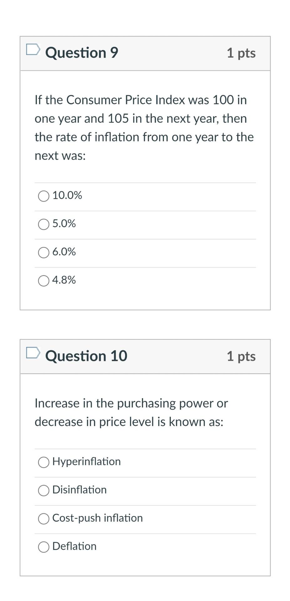 Solved Question 9 1 pts If the Consumer Price Index was 100 | Chegg.com
