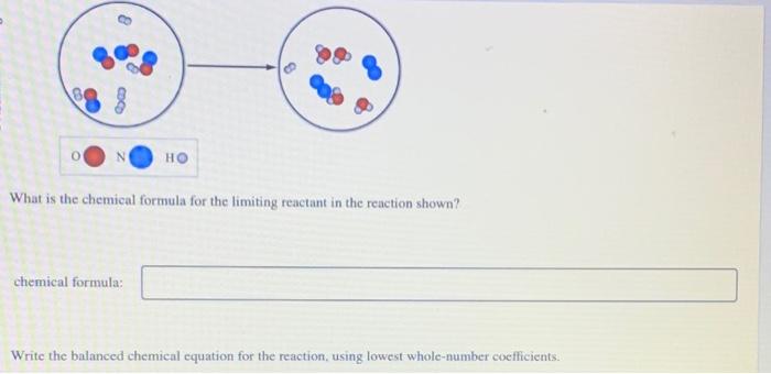 What is the chemical formula for the limiting reactant in the reaction shown?
chemical formula:
Write the balanced chemical e
